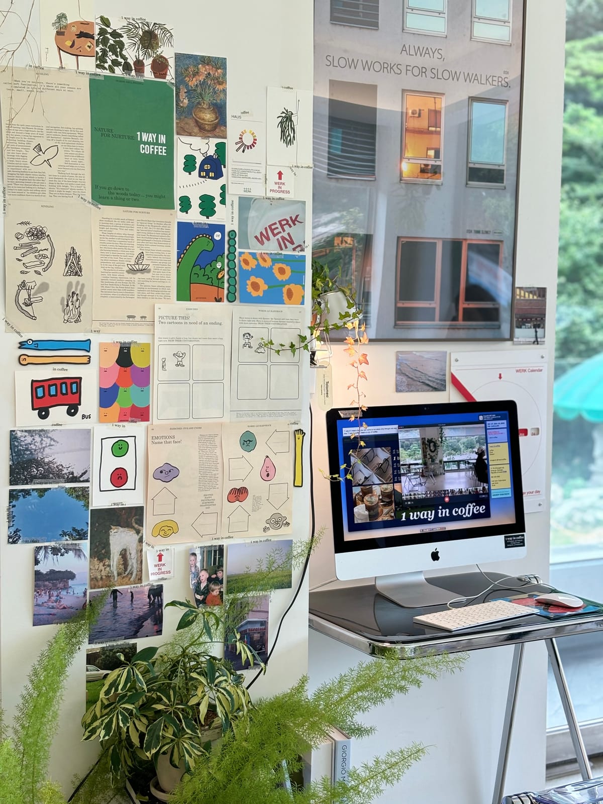 A branding mood board example on a creative studio wall