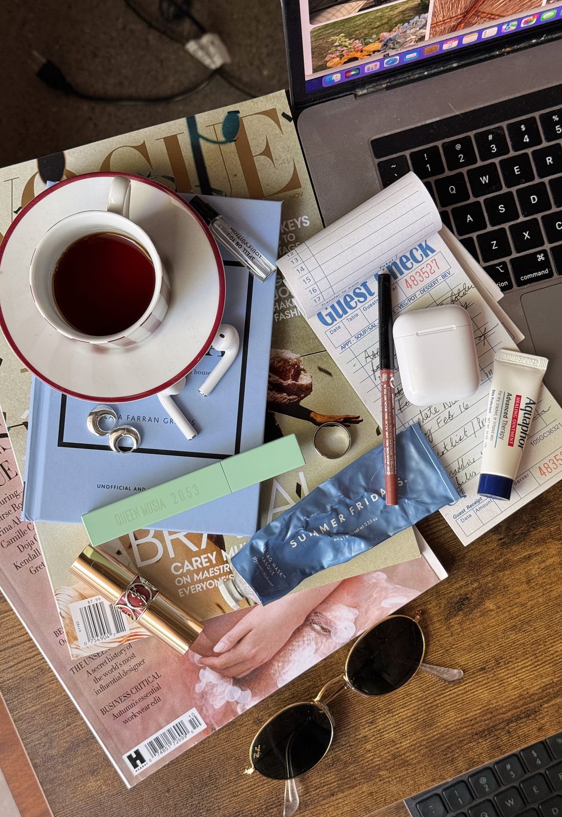 An editorial beauty and magazine flatlay mood board example