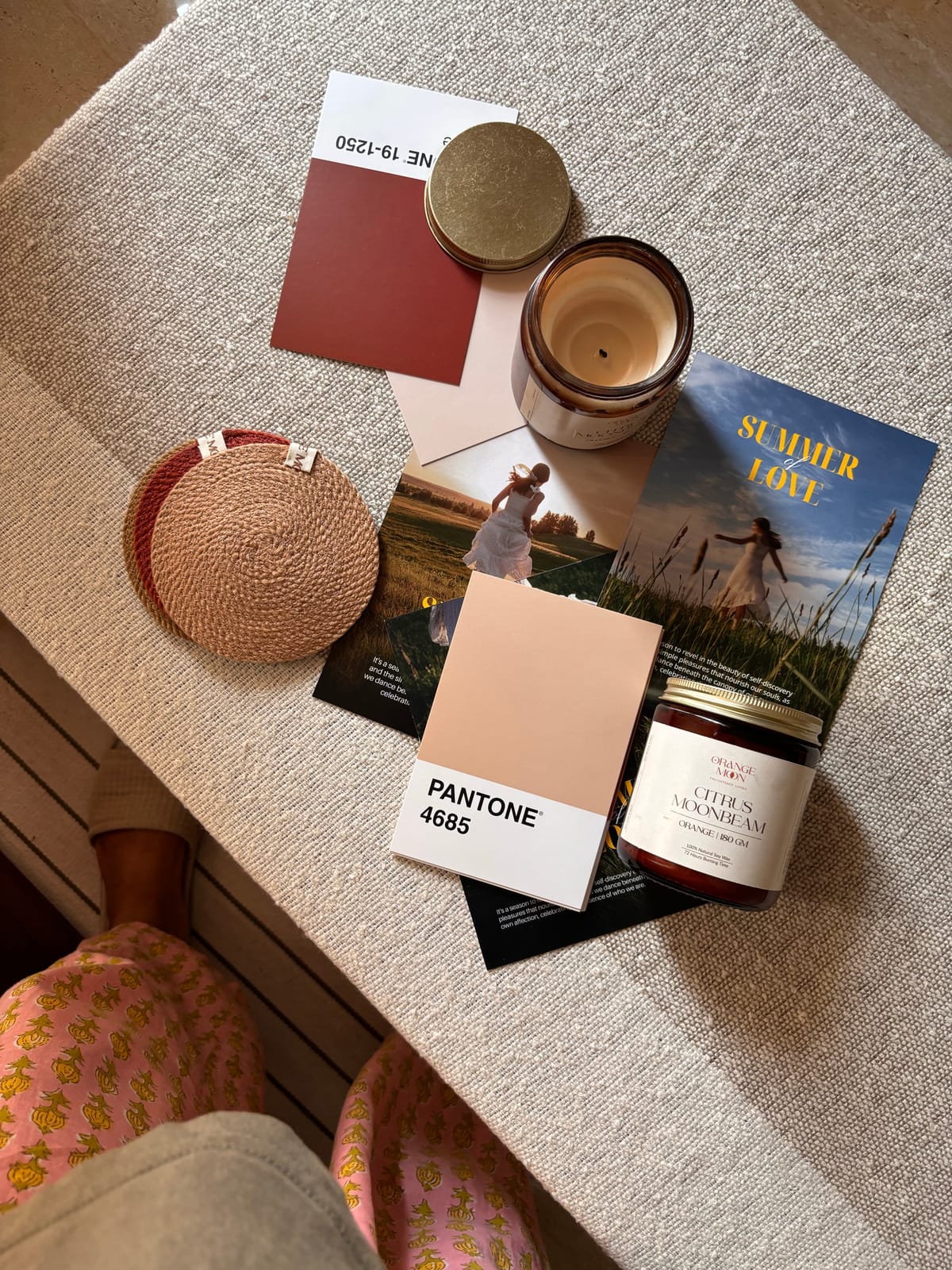 A mood board example using objects and textures, not just images