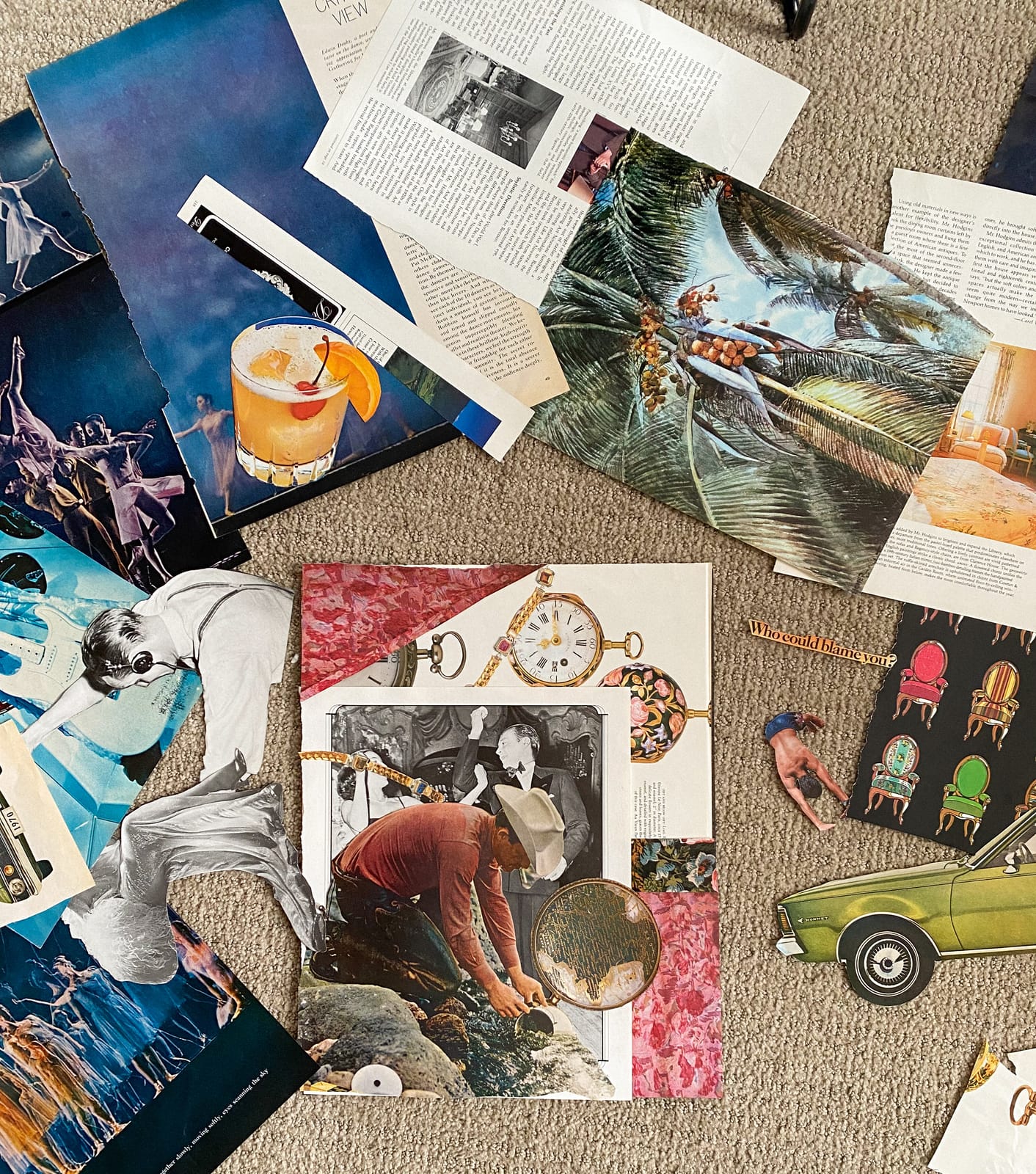 A collage-style mood board example made from vintage magazine cut-outs