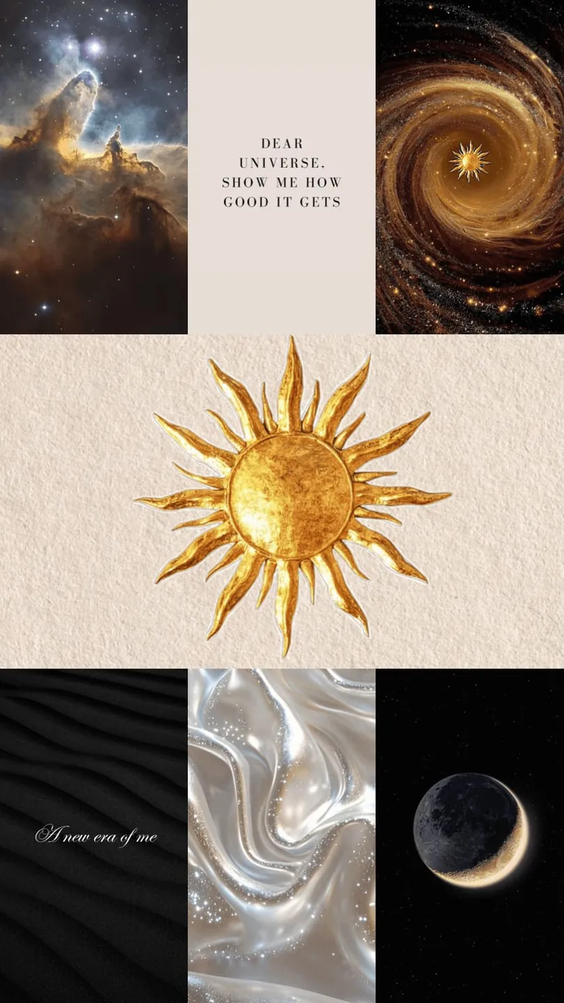 A manifestation vision board made in Aethel with cosmic imagery and affirmations