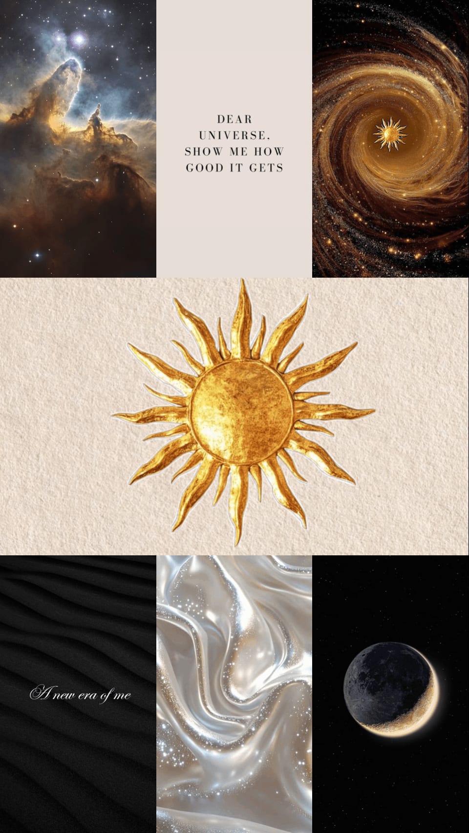 A manifestation vision board made in Aethel with cosmic imagery and affirmations