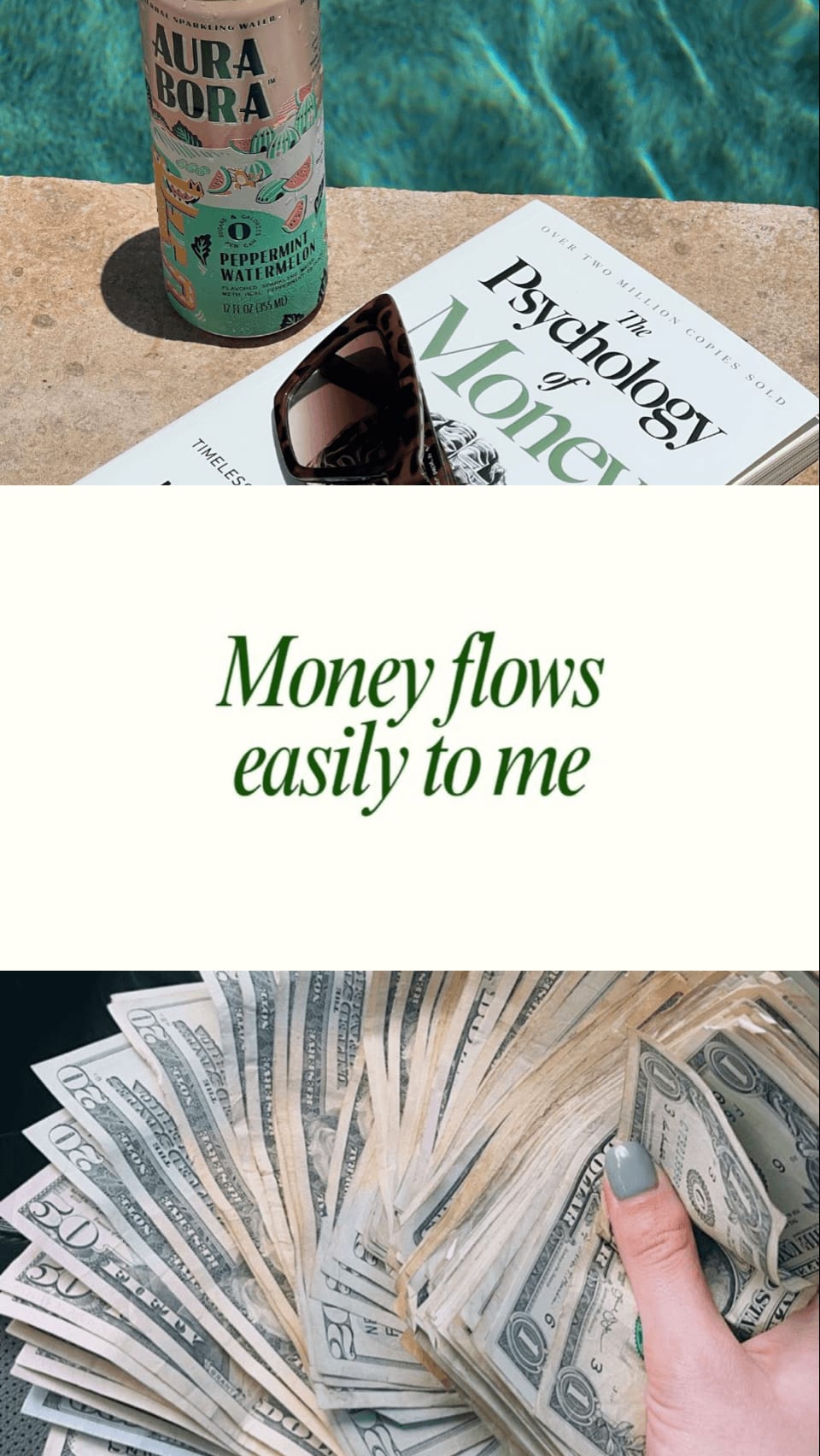 A wealth vision board made in Aethel with the affirmation 'money flows easily to me'