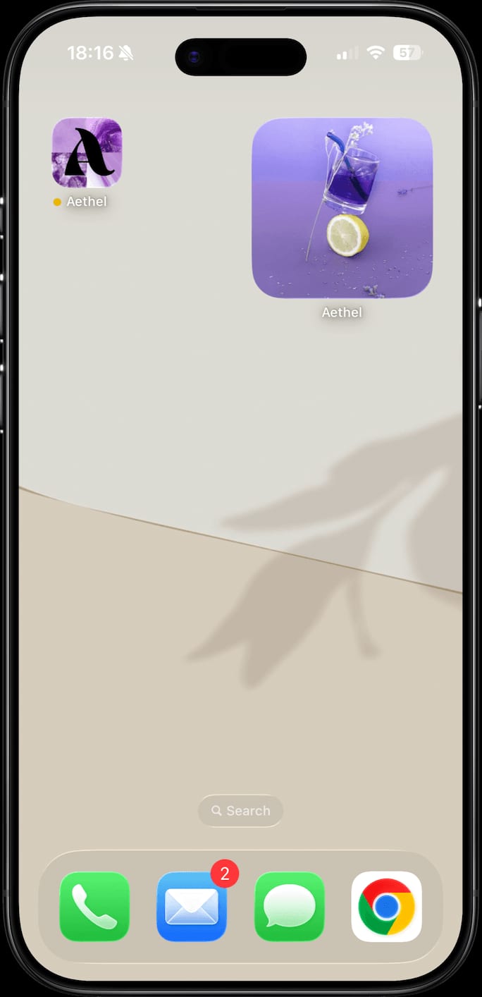 A small square Aethel mood board widget beside the app icon