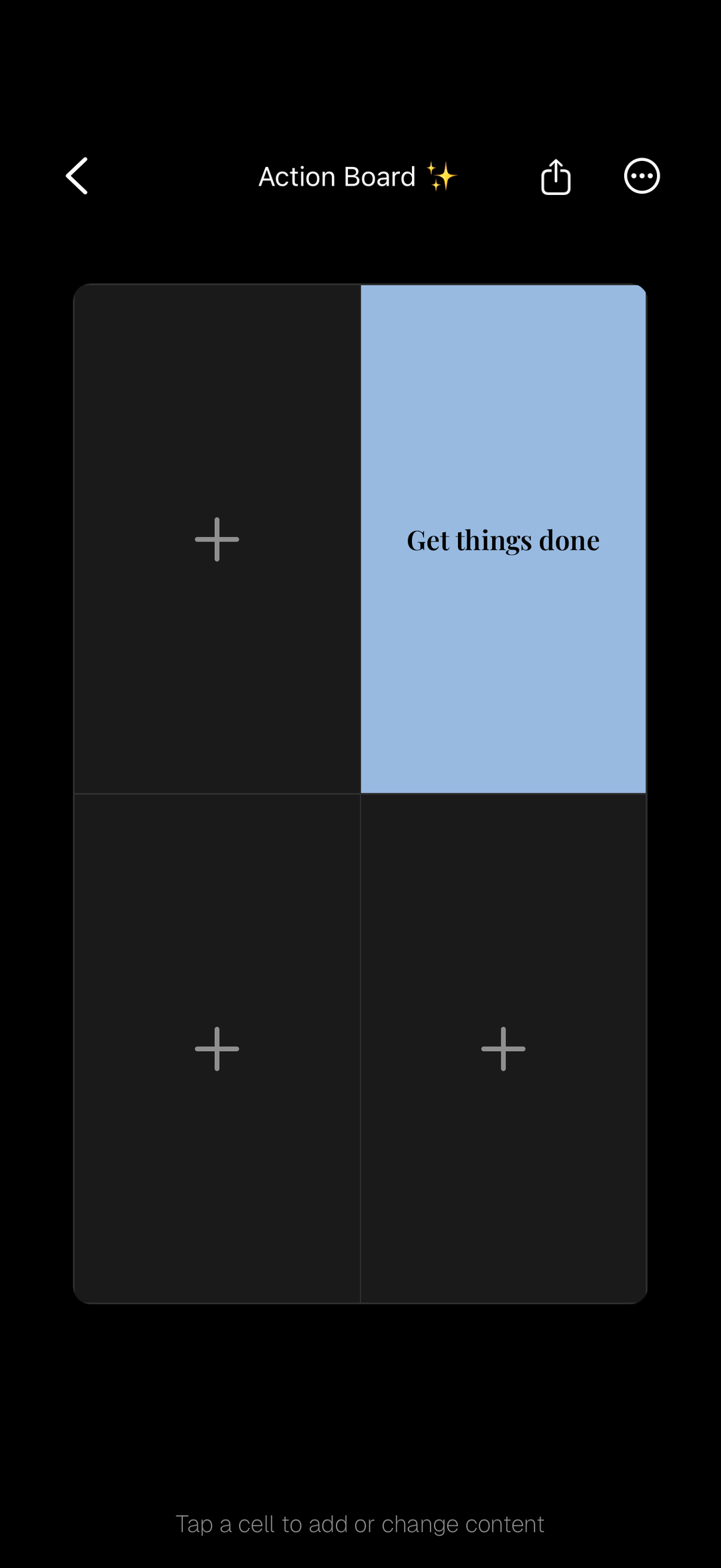 An action board in the Aethel app with a cell reading 'Get things done'