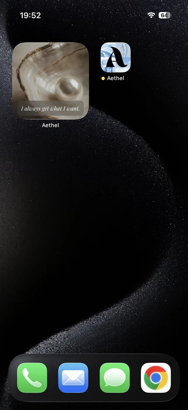 An Aethel mood board running as a home screen widget on an iPhone