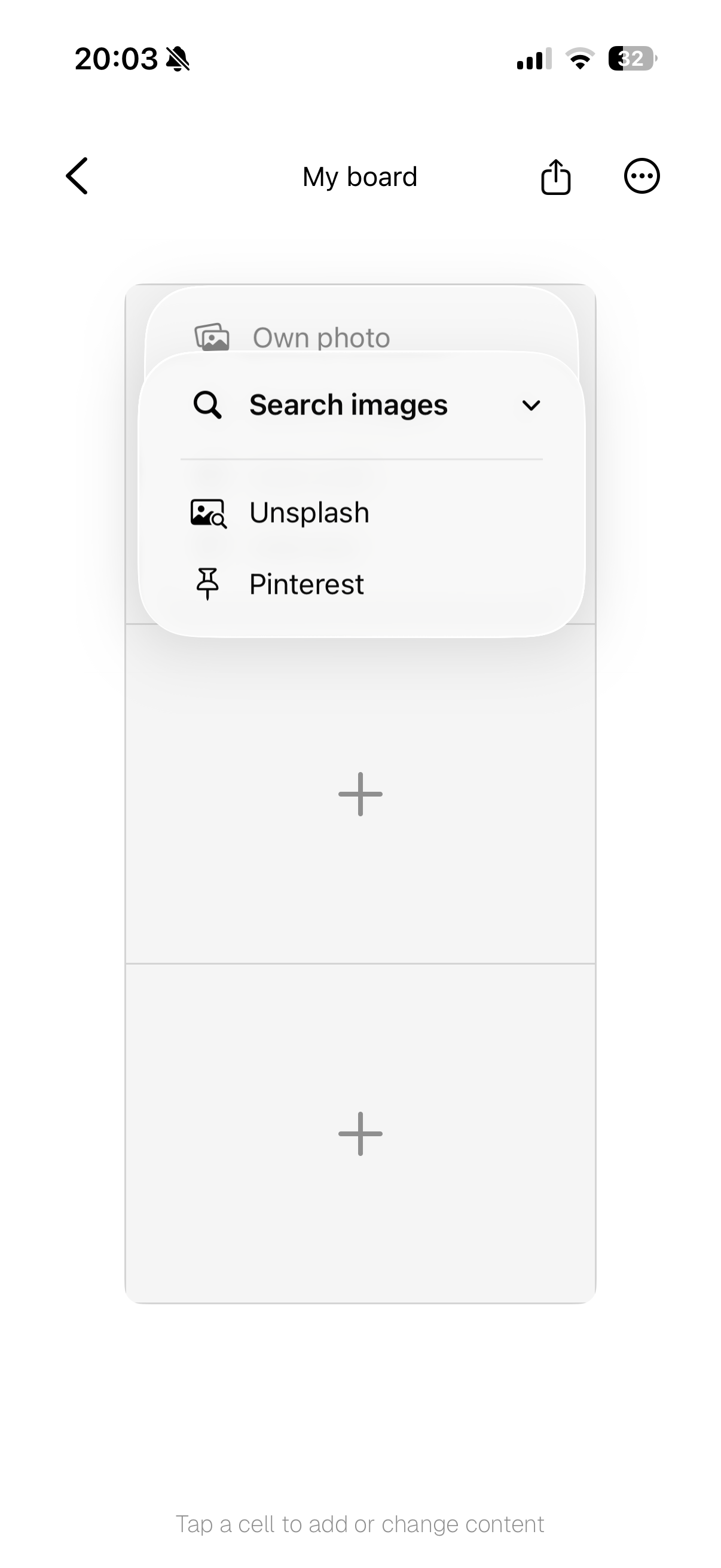 Choosing Pinterest from the add-image menu in Aethel