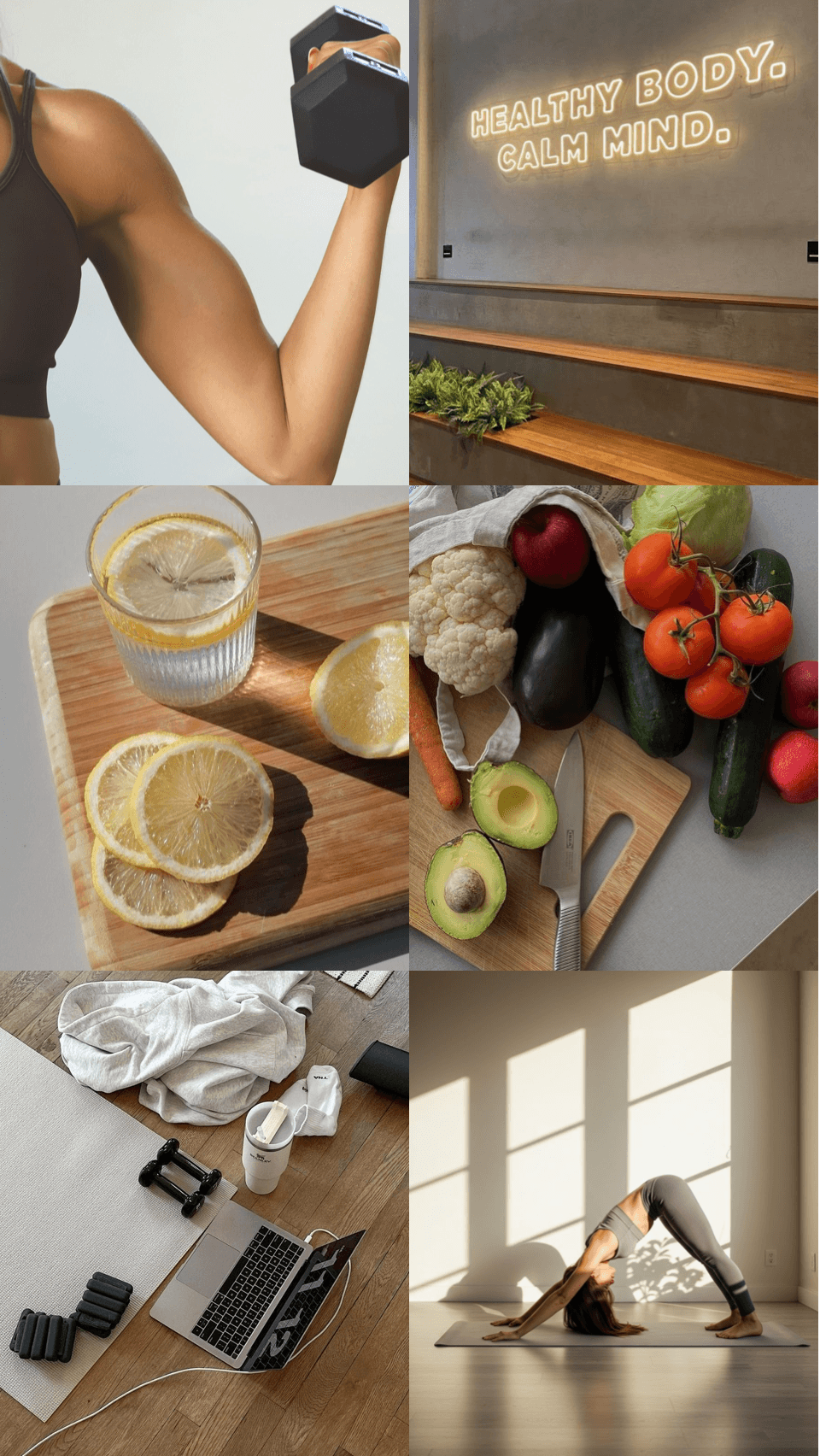 A health and wellness vision board made with Aethel — movement, food, and calm