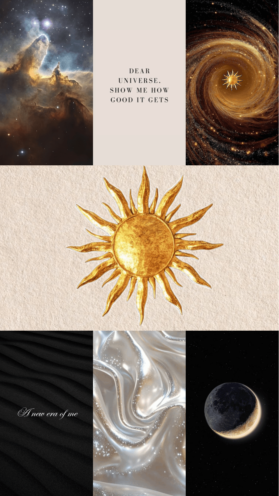 A manifestation vision board made with Aethel with cosmic imagery and affirmations